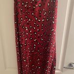 Red Leopard Print Satin Midi Skirt Photo 0