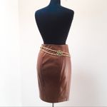 Ralph Lauren  Black Label Cognac Luxury Saddle Lambskin
Leather Skirt Sz 12 Photo 3