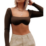 Princess Polly  Size 4 Becca Long-Sleeve Brown Crop Top. Photo 0