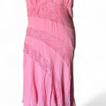 La Belle Bubblegum Pink Gauze Crochet Midi Dress Knee Length Fairy Boho Y2K Size L Photo 0