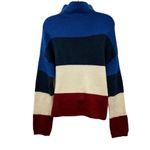 Anthropologie Cliche Mock Neck Colorblock Striped Wool Knit Long Sleeve Sweater Top Medium Photo 1