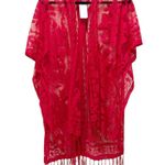 David and Young Red Floral Lace Fringe Kimono Burgundy Style ATO4050 OS NWT Size M Photo 0