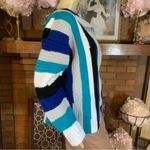 HANDMADE BLUE, BLACK, GRAY AND WHITE STRIPED CROCHET CARDIGAN (L) Blue Size L Photo 2