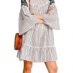 Free People  White and Black Striped Lola Mini Dress Boho Size Small NWT Photo 0