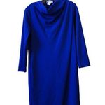 Joan Vass Cobalt Blue Drape Long Sleeve Asymmetrical Knit Dress Size Small Photo 0