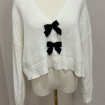 Pink Rose White‎ bow Cardigan sweater Size L White Photo 0
