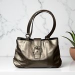 Coach Metallic Bronze Leather Buckle Shoulder Bag Satchel Handbag Purse Photo 0