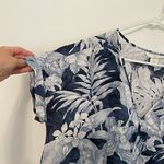 H&M  L.O.G.G. V-Neck Cotton Blouse Blue Tropical Hawaiian Floral Leaf Leaves Boho Photo 6