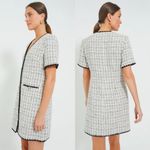 Pomander Place White Tweed Josephine Mini Dress with Gold Button Detail Black Size M Photo 3