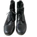 Tara M Loris size 39 black leather and suede combat boots zipper side tie front Photo 1