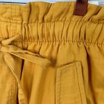 Loft High Rise Paper Bag Straight Leg Crop Pants Yellow Small Elastic Baggy Photo 3