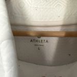 Athleta white quilted pattern cowl neck sweater kangaroo pocket women's L Photo 4