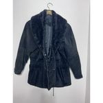Vintage Black Suede Leather Jacket Coat Zip Up Womens Size M Gitano Fur Colar Size M Photo 2