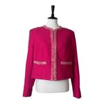 CAbi Blazer Tweed Ballroom Cropped Collarless Hot Pink Women’s Size Medium Photo 1