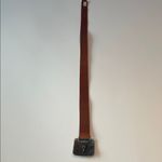 Belgo Lux Brown Leather Belt with Italian Silvertone large square flower buckle Size M Photo 6