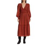 SEA NEW‎ YORK Pasha Pleated Smocked Midi Dress Brick Red Medium Photo 1