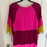 Figue Silk Crepe Pink Colorblock Gold Sequin Trim Midi Dress Bohemian | S Photo 7