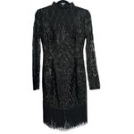 Pretty Little Thing Black Bodycon Long Sleeve Dress Sheer Sleeves Beaded Photo 4