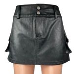 Princess Polly NEW  Magee Black Faux Vegan Leather Mini Cargo A-line Skirt Size 6 Photo 0