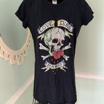 Ed Hardy  Y2K 2000s Rhinestone Skull Bling Black women’s T-Shirt Love Dies Hard S Photo 0