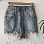 True Religion Skirt Womens 25 Denim Rhinestone Fringe Distressed High Rise Photo 0