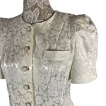1980's jacquard cream coat dress puffy sleeves size medium White Photo 3