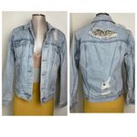 PacSun Distressed denim Jean jacket Size Small S w/ Cheetah leopard lining Photo 1