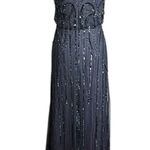 Adrianna Papell Beaded Sleeveless Art Nouveau Gray Gown Sheer Overlay size 0 Photo 1