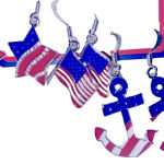 New American earrings 3 pair red white blue star flag anchor hook earrings Silver Photo 1