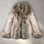 Linea Donatella VTG Y2K Suede Leather Coat Fur Trim Penny Lane Shaggy Boho Mob Wife Sz S Photo 0