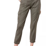 Evereve Olive Linen Green Cargo Pants Women's Size 27 Ankle Jogger Casual Photo 0