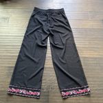 NEW YORK & COMPANY Wide Leg Pant Womens Sz Medium Black Floral Trim Elastic Back Photo 5