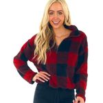 SO ◼️🟥Buffalo Check Plaid Sherpa Pullover Red Black Preppy Cozy🟥◼️~med Photo 3