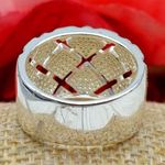 Cute Silver Tone Fashion Ring Wide Crystal Chips Open Works MINT Size 8 Photo 3