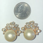 Kenneth Jay Lane KJL Vintage Gold Tone Faux Pearl CZ Rhinestone Clip On Earrings Photo 4