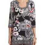 White House | Black Market Floral Print 3/4 Sleeve Tunic/Mini Dress Black Size S Photo 9