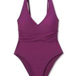 Shade & Shore New  V neck Purple Eggplant One Piece Swimsuit Medium NWT Photo 0