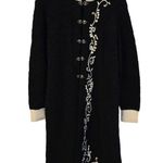 Womens Alpaca Wool Floral Embroidery Long Sweater Cardigan Heart Clasps Peru LRG Black Size L Photo 0