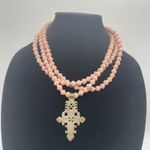 Akola "Dynamic Demi" Paper Pearl Gold Tone Ethiopian Coptic Cross Necklace Pink Photo 1