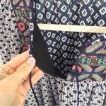 Ezra Boho Embroidered Tassel Blouse Navy White XS Photo 5