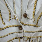 One Clothing  White and Gold Button Front Peplum Blouse Size Small Photo 6