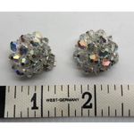 Vintage 1950s Laguna Earrings Aurora Borealis Crystal Bead Clip On Silver Tone Photo 4