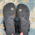 Me Too Wedge Thong Black Leather Sandals by  with zipper back. Size 8 Photo 3