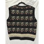 Vintage The Import Workshop Floral Knit Sweater Vest Button Front Large Black Photo 3