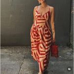 Mon Renn Surreal Midi Dress Tropical Print Spaghetti Strap Keyhole Neck M Anthro Red Size M Photo 1
