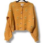 Listicle  women’s size medium floral embroidered button front cardigan mustard Photo 1