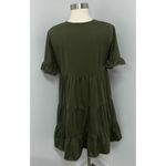 SheIn Dress Women Medium Army Green Short Sleeve Babydoll Tiered Pullover Cotton Photo 3