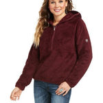 Ariat Womens Maroon Berber Sherpa Hoodie Sweatshirt Jacket Size Medium Cozy Warm Photo 0