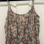 Hinge Gray Floral with Orange Flowers Spaghetti Strap Gathered Waist Silk Dress Photo 6