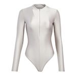 SKIMS  Disco Long Sleeve Bodysuit Mock Neck Thong Silver Women's Size Small Photo 4